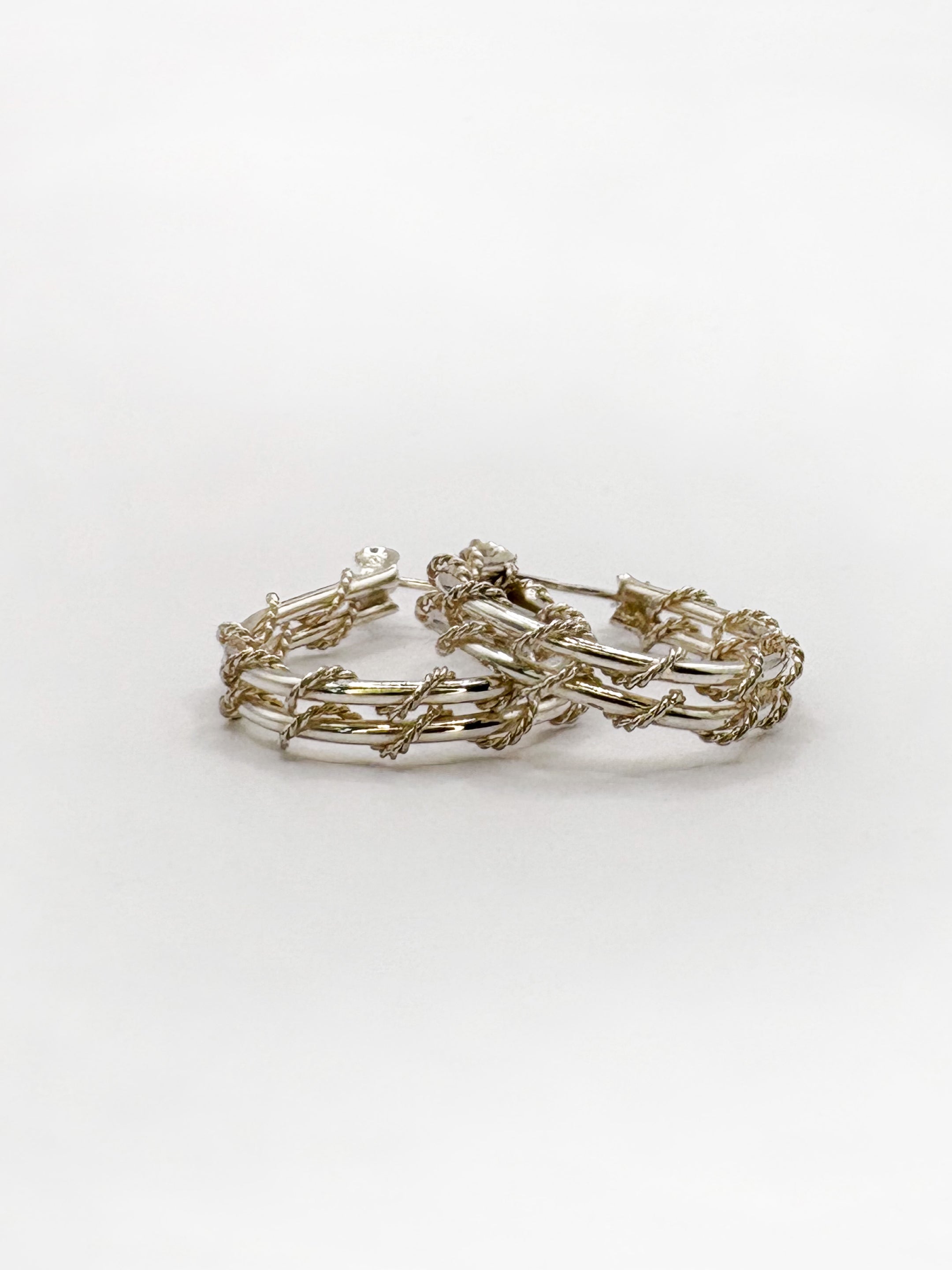 Sterling Silver Double Hoops with Rope Detail