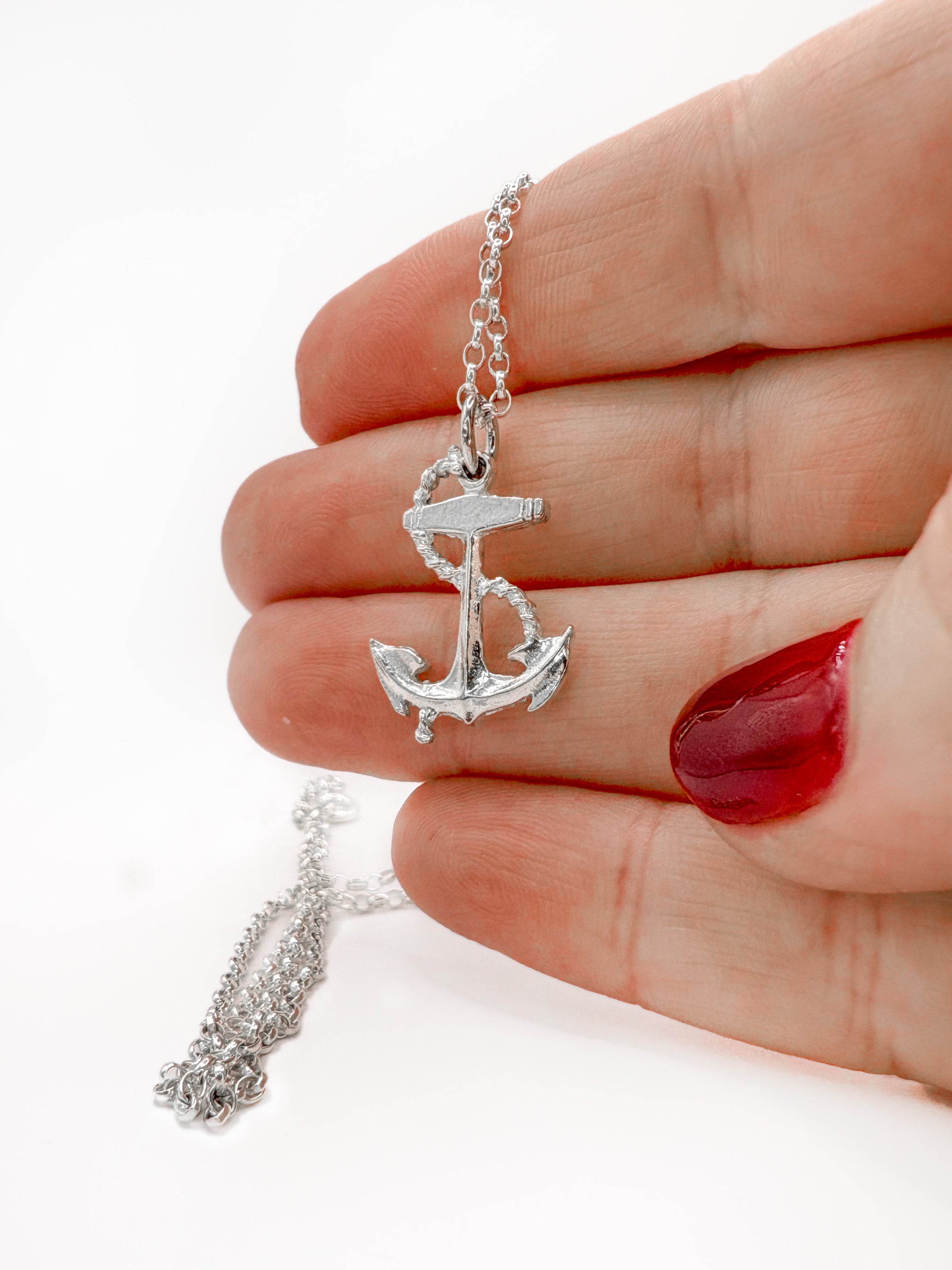 Sterling Silver Ornate Anchor Necklace