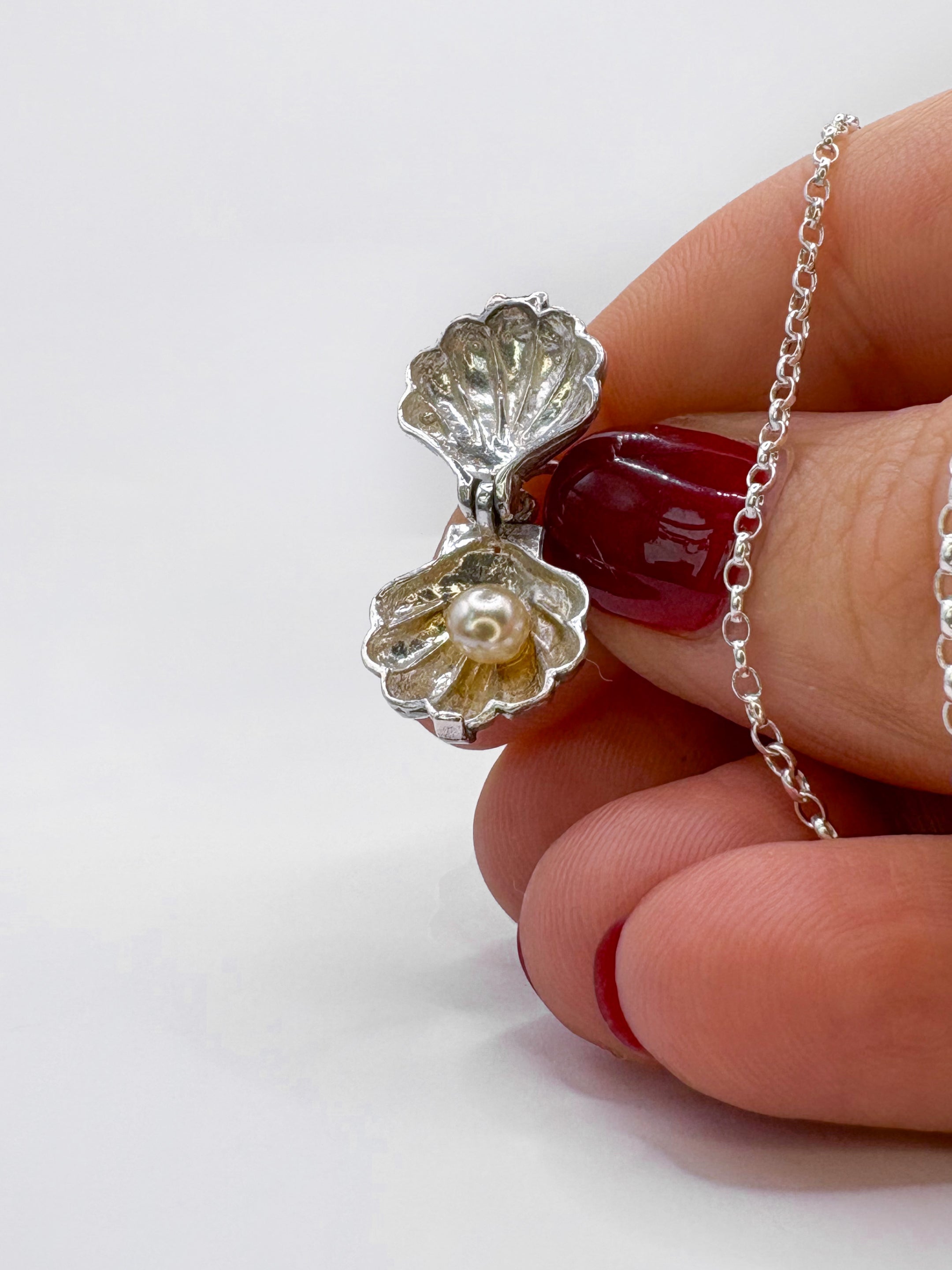 Sterling Silver Shell Locket with Pearl