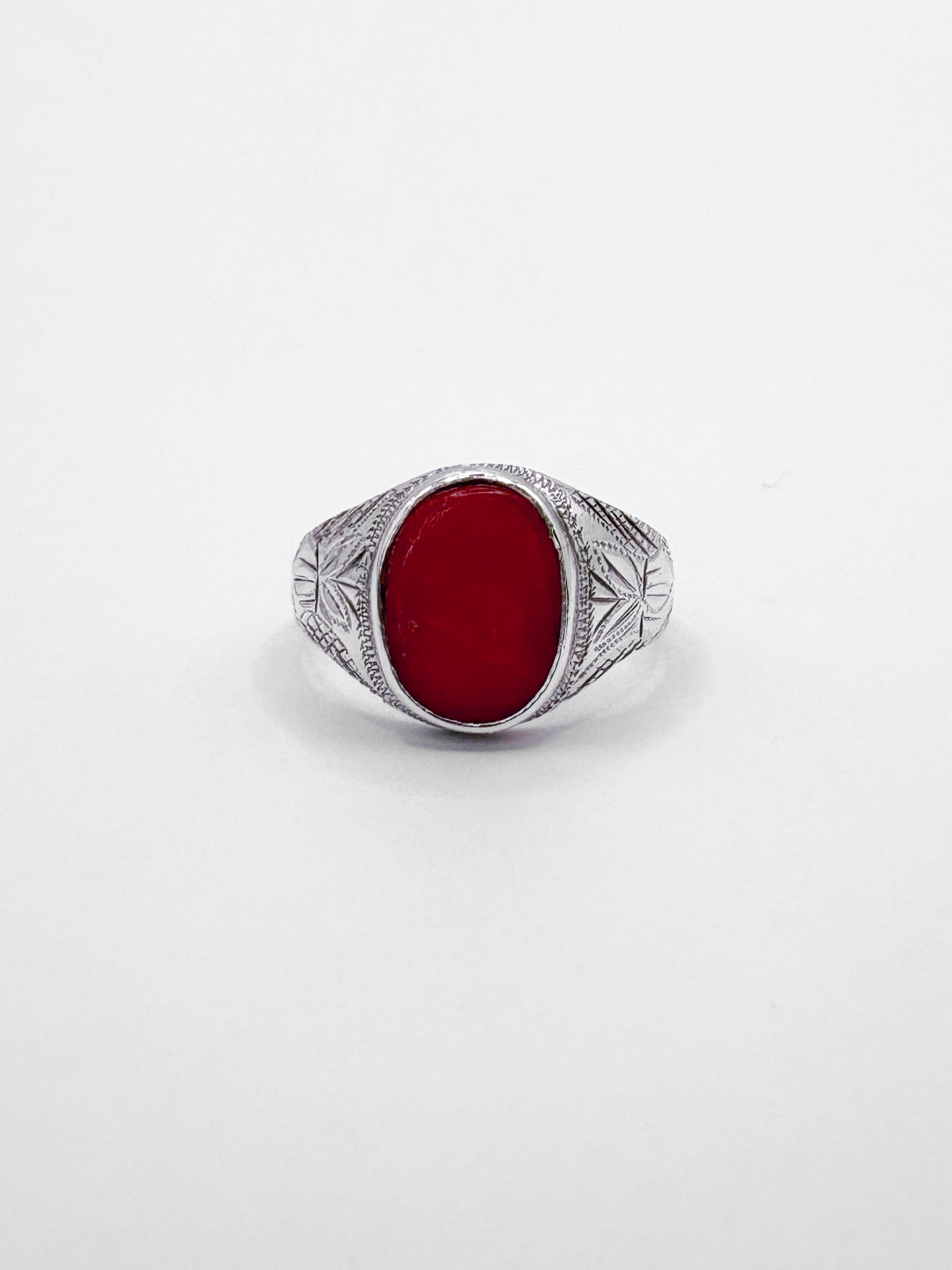 Sterling Silver Coral Signet Ring