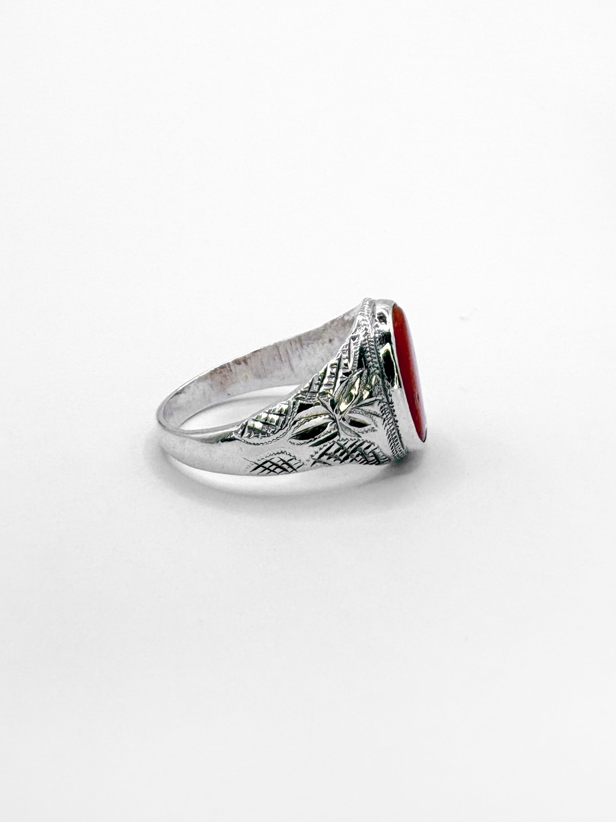 Sterling Silver Coral Signet Ring