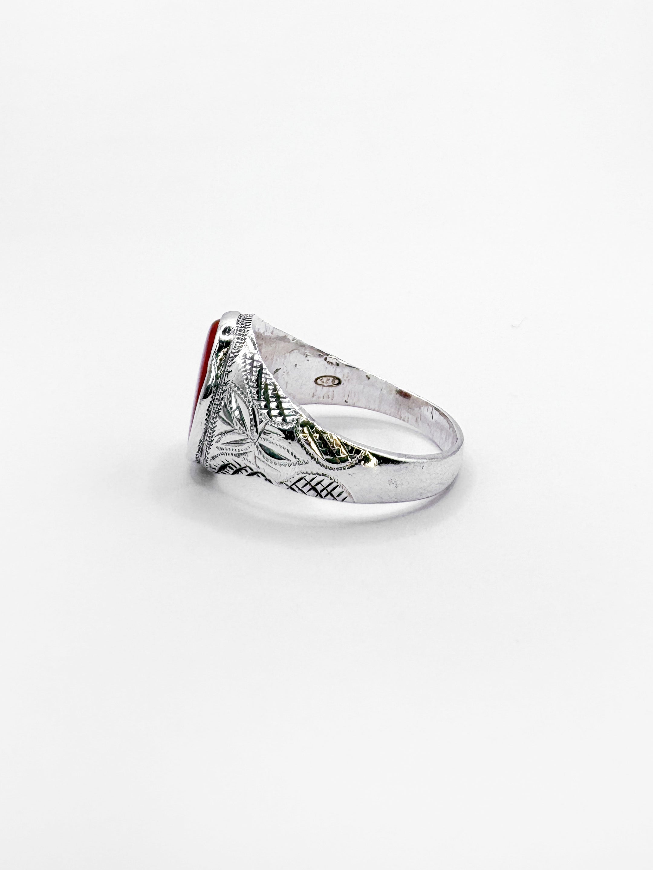 Sterling Silver Coral Signet Ring
