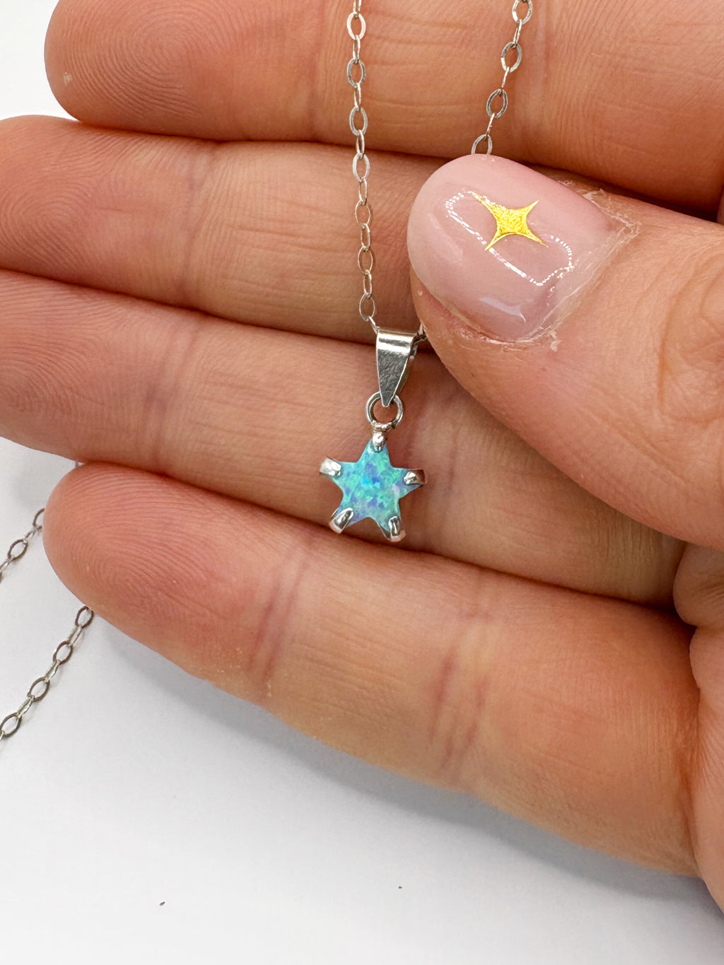 Sterling Silver Opal Star Necklace