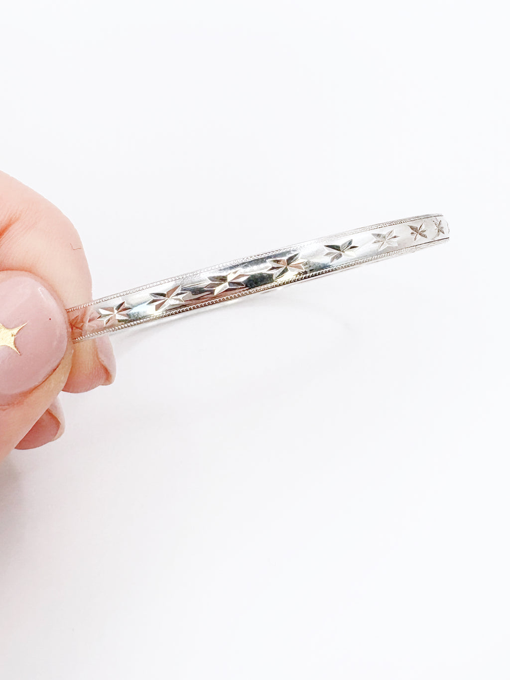 Sterling Silver Diamond Cut Star Bangle