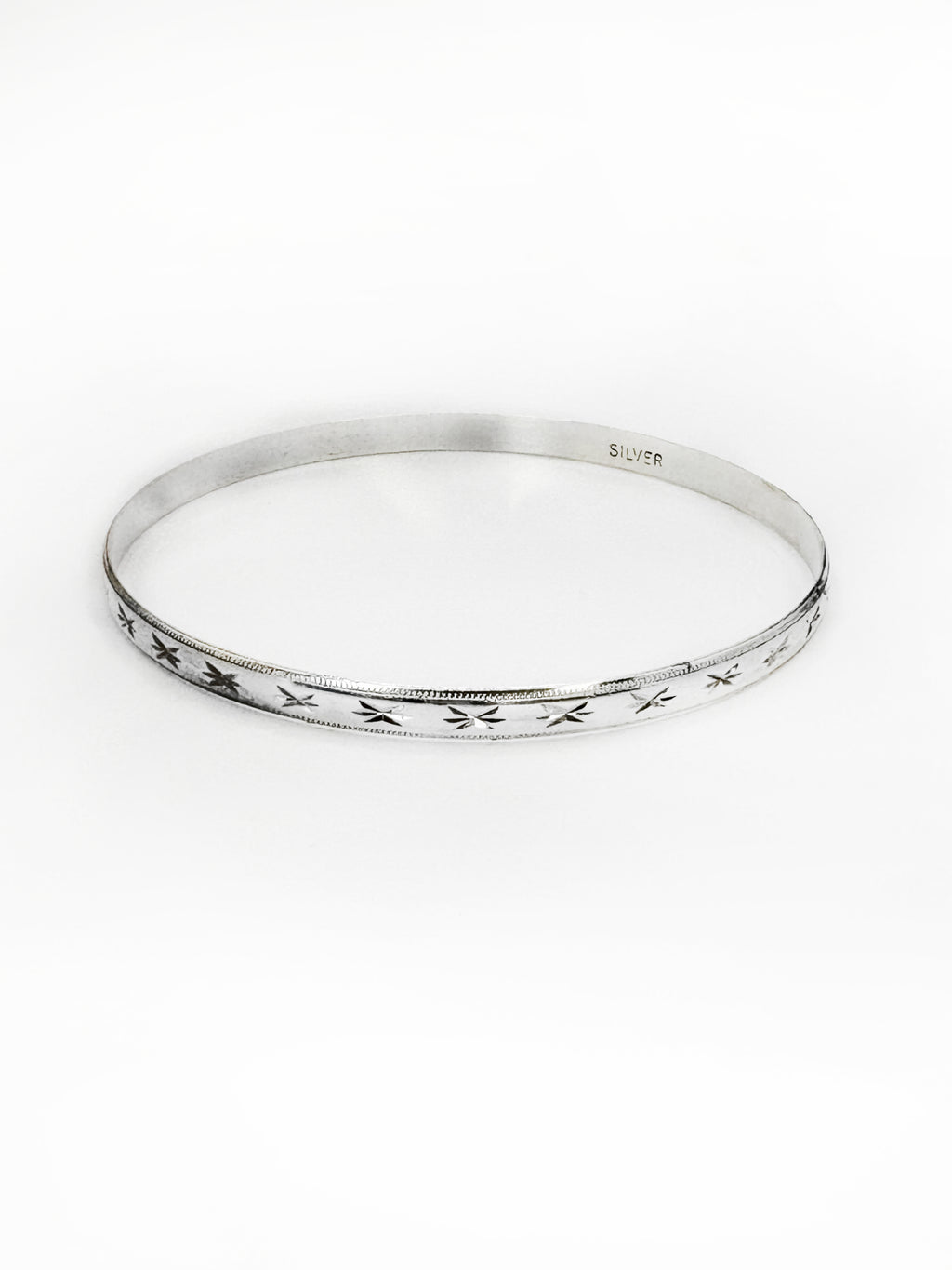 Sterling Silver Diamond Cut Star Bangle