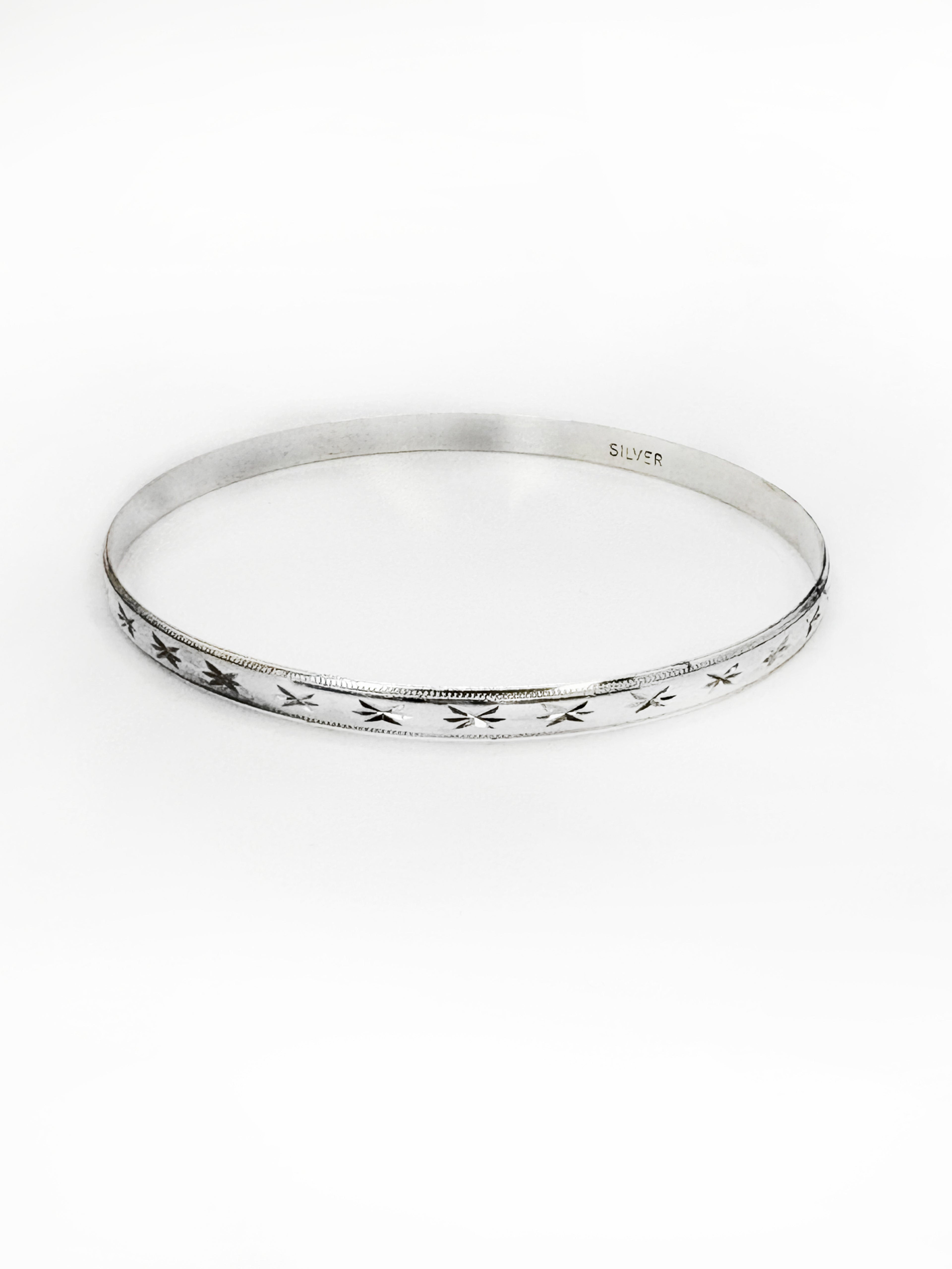 Sterling Silver Diamond Cut Star Bangle