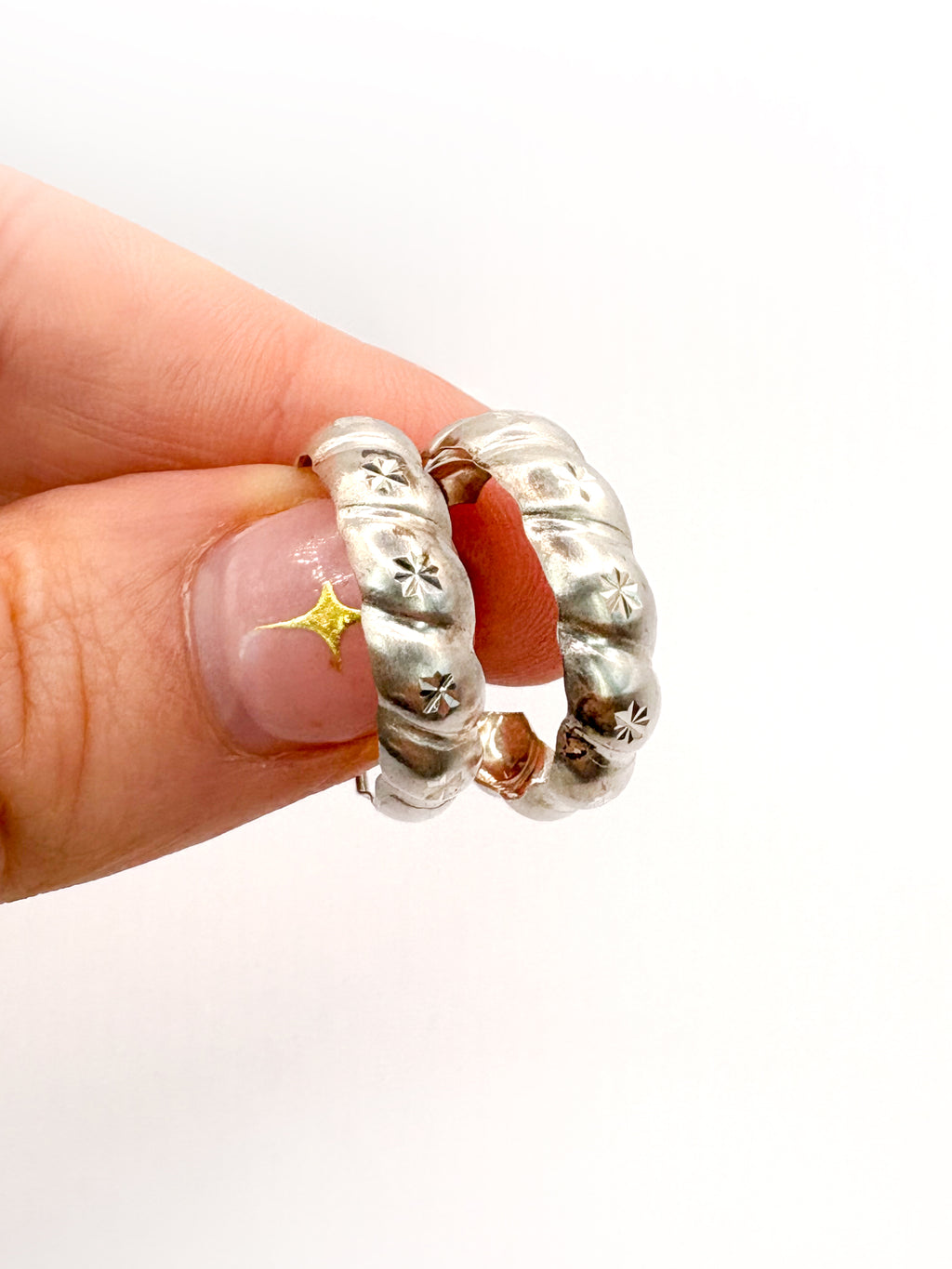 Sterling Silver Crimped Diamond Cut Star Hoops