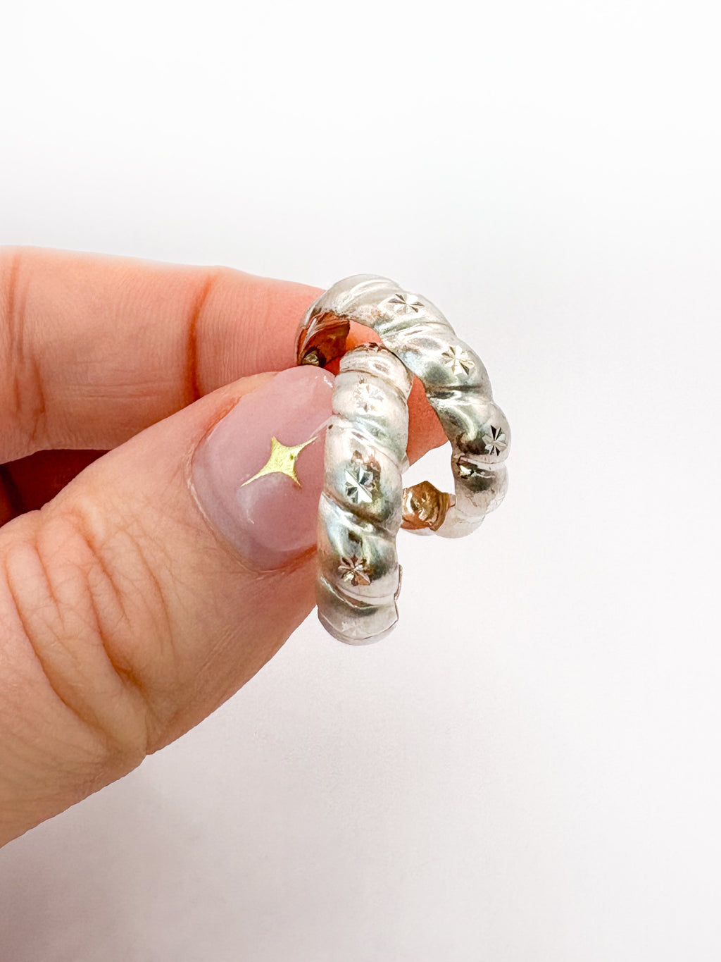 Sterling Silver Crimped Diamond Cut Star Hoops