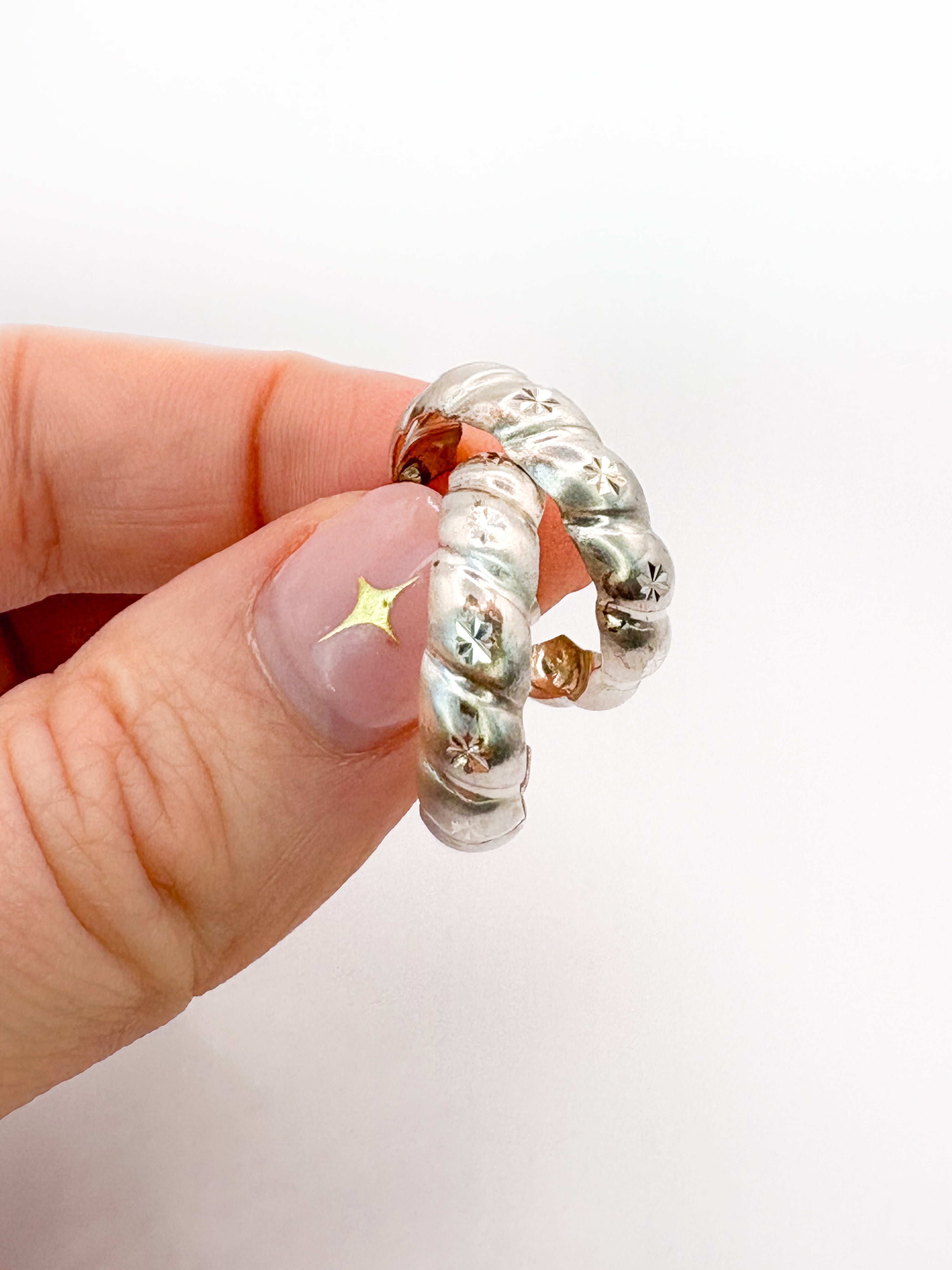 Sterling Silver Crimped Diamond Cut Star Hoops