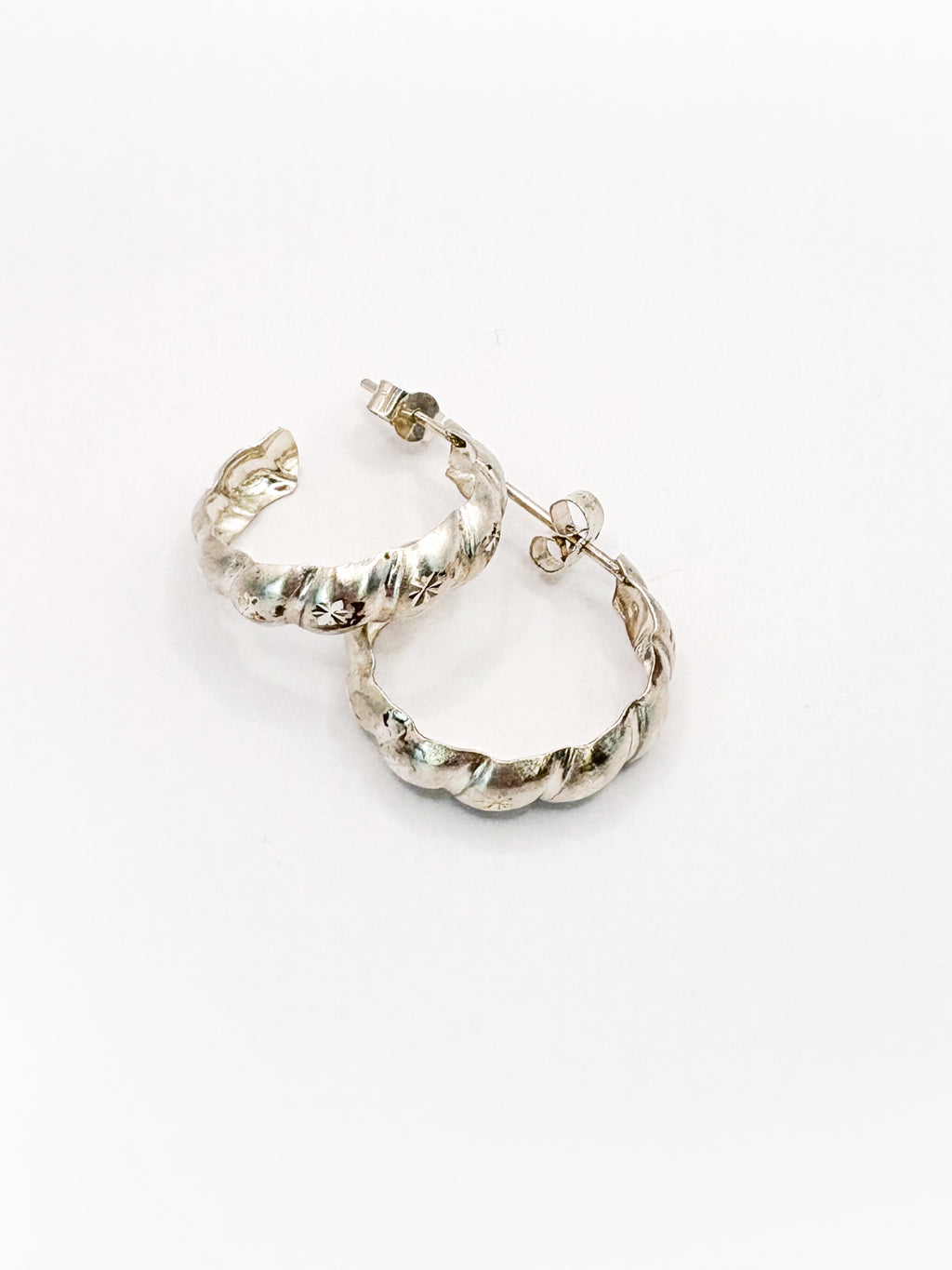 Sterling Silver Crimped Diamond Cut Star Hoops